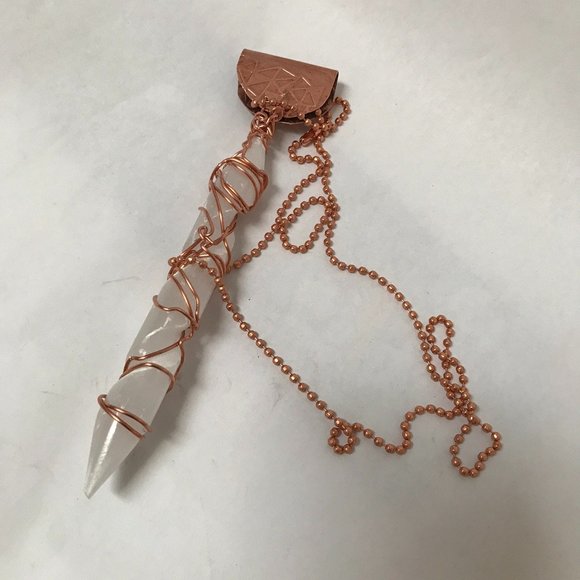 Selenite Healing Wand Pendant Pendulum LONG Reiki Crystal Necklace Shamanic - Picture 7 of 9